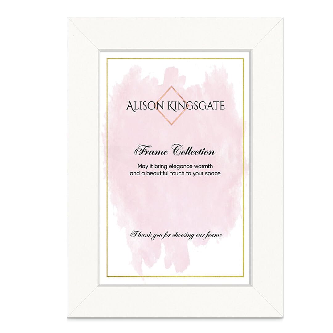 Alison Kingsgate Modern A4 White Picture Frame - Engineered Wood Photo Frame with Shatterproof Perspex Front - Ideal for Posters, Certificates & Artwork