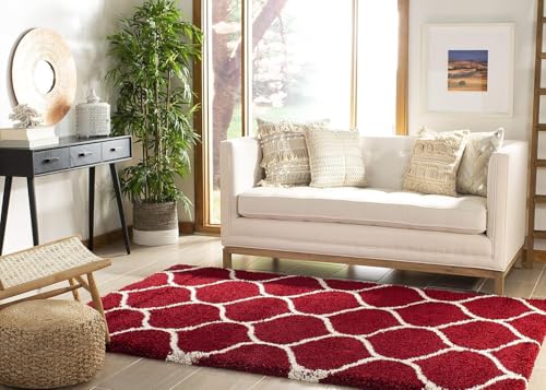 Image of Carpet for Hallway, Kitchen, and Modern InteriorsCarpetCozy Shag Runner for Living Room, Bedroom & Office Decor ETC Size 6x9 feet, Patten-Solid Red M