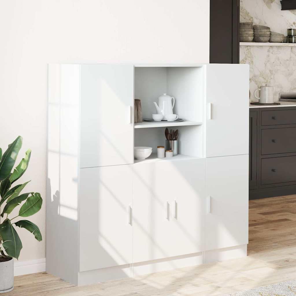 Juego de 3 piezas de armario de cocina en color blanco, moderno armario de almacenamiento de madera, cocina versátil con puertas y compartimentos abiertos, dimensiones 133 x 41,5 x 131,5 cm