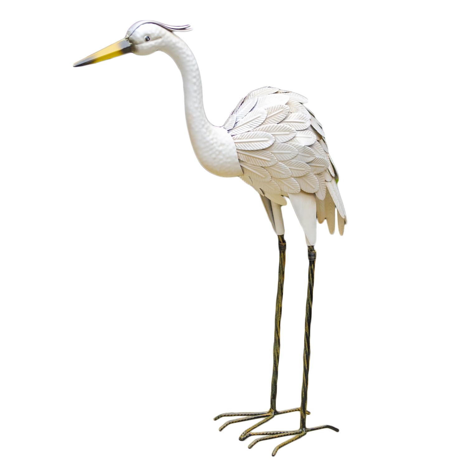 Darthome White Metal Crane Garden Ornament, 75Cm Tall, Realistic Layered Feather Detail, Indoor And Outdoor Statue