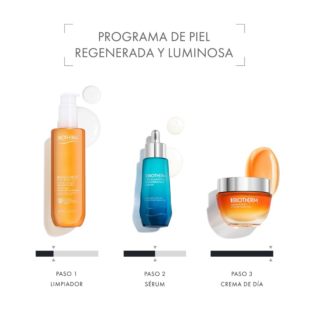 Biotherm Aquasource Vitamin Glow, Gel Crema Hidratante, Rostro Luminoso, Barrera Cutánea Reforzada, Enriquecido con Vitamina B3 y Astaxantina, 50 ml.