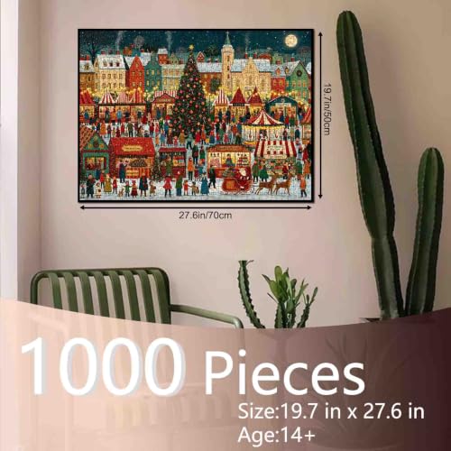 Rompecabezas de Navidad para Adultos, 1000 Piezas, Puzle Cuadrado DIY con Árbol de Navidad, Ideal para Actividades Familiares, Festival Invernal, Ciudad con Calle Nevada, 19,7 x 27,6 pulgadas miniatura 2