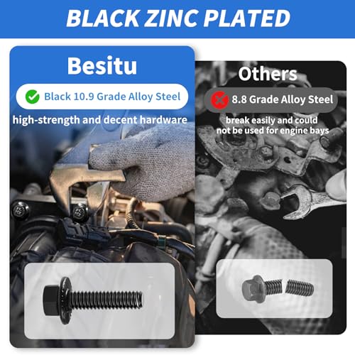 280pcs metric flange bolt assortment m6x10 m8x125 m10x15 12mm to 30mm assorted hex bolts and nuts washers kit for automotive 109 black zinc galvanized