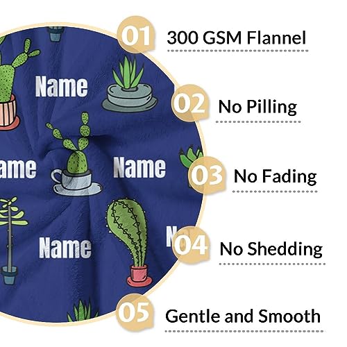 Custom Cactus Throw Blanket - Soft, Fuzzy & Warm - 60x80 Inches Flannel Blankets for Bed, Couch - Dark Blue Aesthetic Throws Gift for Women, Men