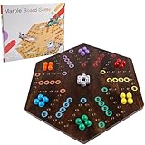 NRZSSN Large Size 20 inches Wood Wahoo Marble Board Game 2 Sided Game 4-6 Player for Friends and Family Party,Classic Stragecy Trouble Game with 6 Dices,24 Marbles(Rustic Brown)
