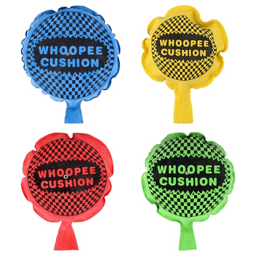 fKiZanthene Whoopee Cushion 4-Pack, Classic Fart Prank Toys for Kids & Adults, Assorted Colours for Parties, Pranks & Laughter