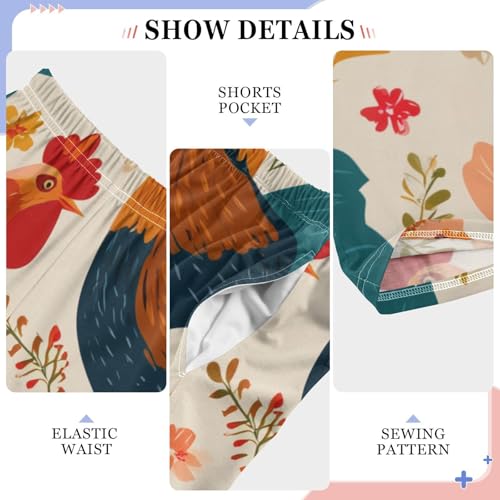 Cock Florals Boys Long Pants Soft Trousers Elastic Waist Kids Lounge Bottoms with Pockets S-XL4