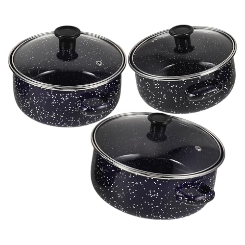OUNONA Juego de Ollas Esmaltadas Pequeñas con Diseño de Doble Asa y Fondo Plano, Batería de Cocina Versátil para Cocinar Postres y Leche, Set de 3 Piezas
