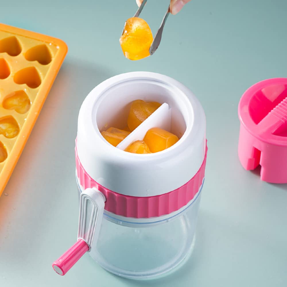 LPY Golarka do lodu i stożków śnieżnych - przenośna kruszarka do lodu i golarka do lodu, domowa ręczna maszyna do smoothie łamacz lodu, ręczna kruszarka do lodu dla dzieci (różowa) - bez BPA