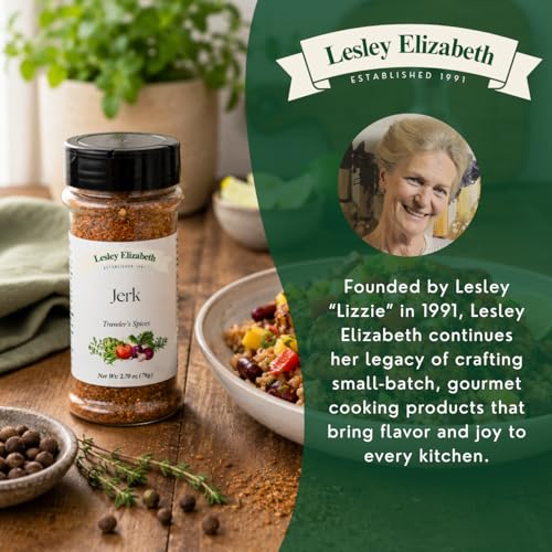 Image of Lesley Elizabeth Jerk Traveler's Spices - Authentic Caribbean Jerk Seasoning Blend for Chicken, Pork, Seafood & Veggies | Bold Heat & Island Flavor | Gourmet Rub for Grilling & Cooking