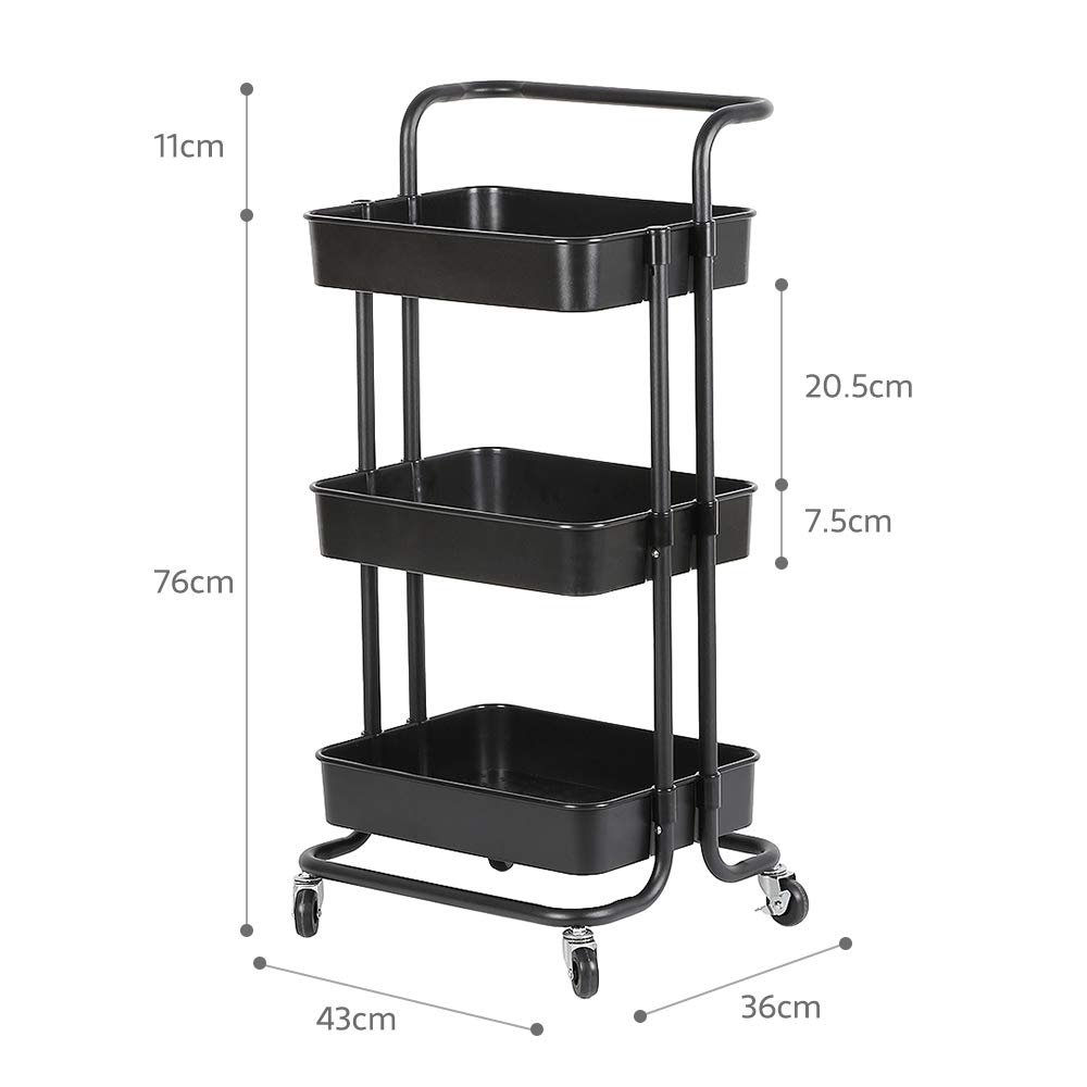 Rollwan 3 Etan - Recipiente multiusos de metal y plástico, 43 x 36 x 86 cm, ideal para pasatiempos, oficina, baño, cocina, solución de almacenamiento versátil en color negro