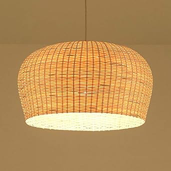 LITFAD LED Pendant Light Single Light Dome Shape Ceiling Light Rustic Rattan Pendant Lighting Modern Weave Ceiling Hanging Light for Dining Room Restaurant Living Room - 12"
