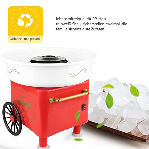Zuckerwattemaschine 450-550 W Zuckerwatte 2 Heizröhren mit 10 Stäbchen Edelstahl Alu,Retro Cotton Candy Machine mit 10 Stäbchen und Zuckermessbecher,Rot (31 * 31 * 30cm) – Bild 6