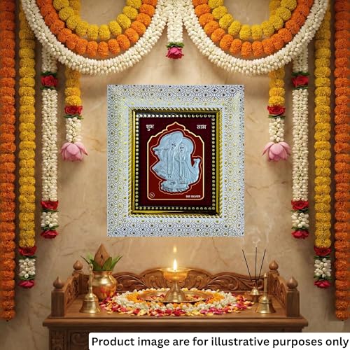 Image of 999 Silver Radha Krishna Wall Mount Rectangular Frame - Pure Silver Sheet with Purity Certificate | Pooja Room, Home & Office Decor | Wedding, Anniversary & Corporate Gift | Handcrafted Wall Art - 1 Unit (21 x 19 CM / 8.25 x 7.5 Inch)