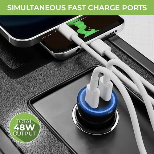 Image of Ultraprolink | 48W Dual Port Fast Car Charger|30W Type C PD-PPS Port+18W USB-A QC3.0 Port| for iPhone 14 /13 /12 /11, iPads | Includes 1m USB C to iPhone PD Cable | Mach48|UM1157L | Black