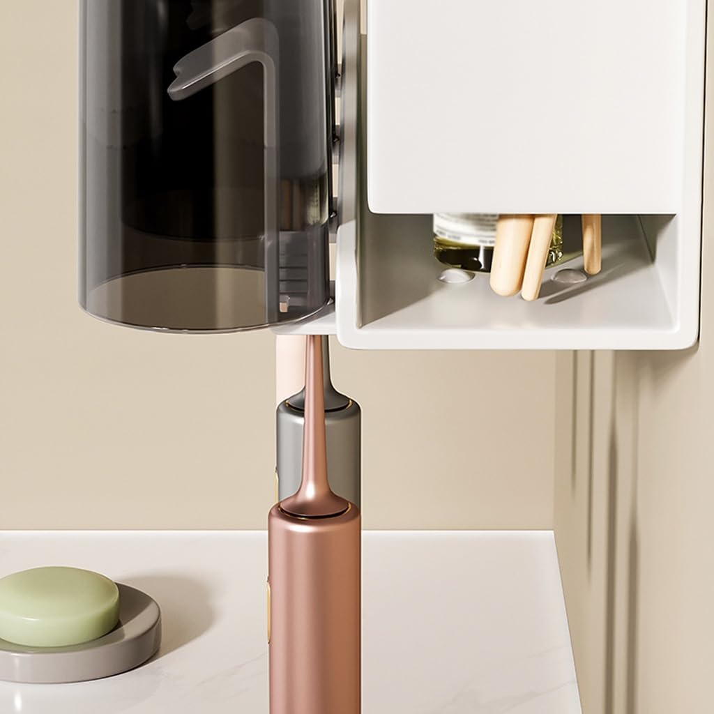 Porta Cepillo de Dientes Estante for taza de cepillo de dientes, taza de enjuague bucal de perforación libre, taza de cepillado, estante de almacenamiento de pasta de dientes montado en la pared