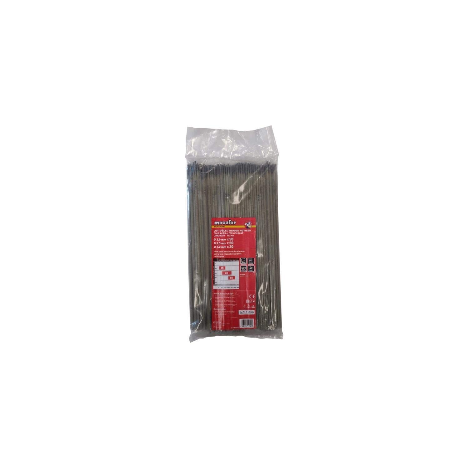 Électrodes assortiment rutiles acier Mecafer 130 pièces Ø2 à Ø3.2mm pour soudure