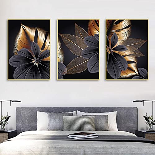 Peinture sur toile plante feuille fleurs abstraites triptyque - 3