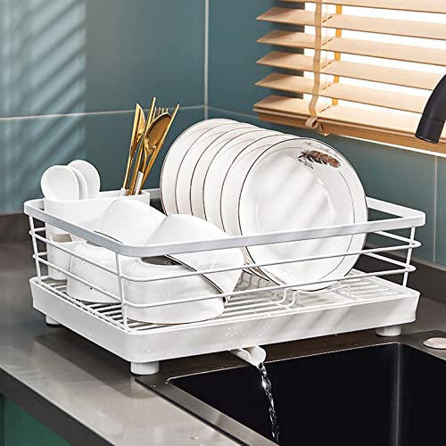 DSJGVN Estante para Platos De Metal, Organizador Y Almacenamiento De Encimera De Cocina, Escurridor, Rejilla para Secar Platos, Estante De Almacenamiento De Cubiertos De Cocina,Blanco (Color : White) Cover
