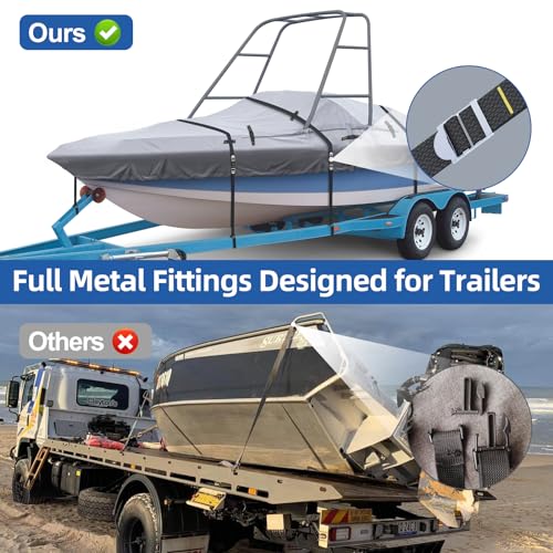 900D Ski & Wakeboard Tower Boat Cover, Waterproof Fade and Tear Resistant Boat Cover, Full Metal Fittings Trailerable Boat Covers 20-22FT Fits V-Hull,Runabout with Ski/Wakeboard Towers - Image 3