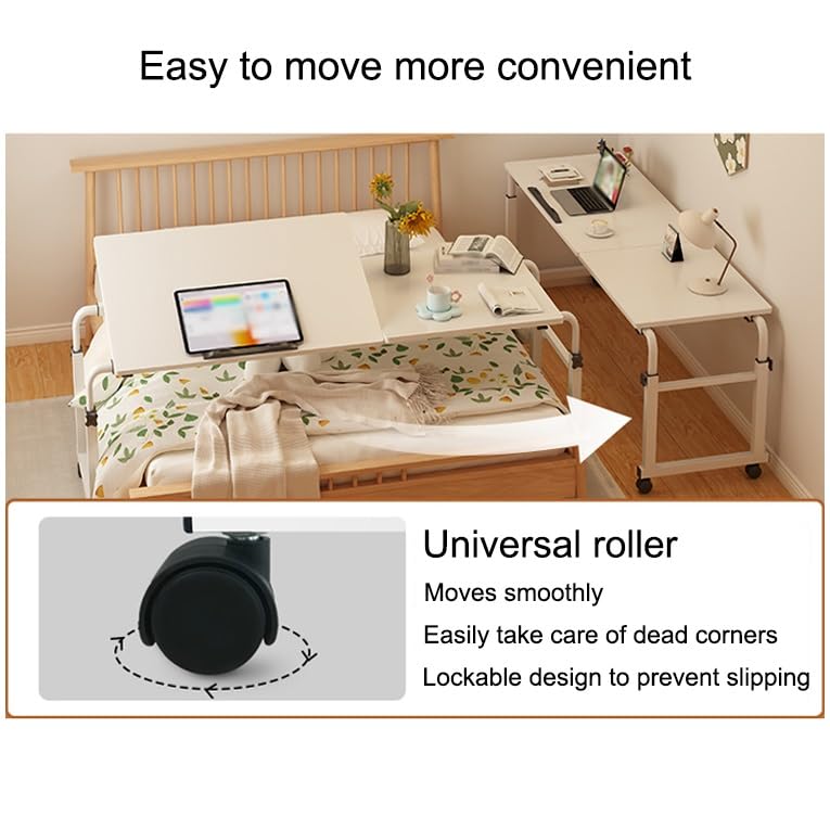 Table de lit réglable à roulettes, Table de Chevet d'hôpital, Bureau Mobile pour Ordinateur Portable au lit, Hauteur sous Plafond de 1,2 m à 1,8 m
