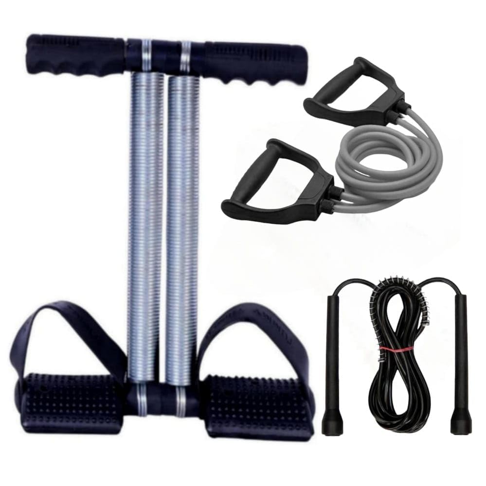 LatinX Combo of Double Spring Tummy Trimmer with Skipping Rope and Resistance Band - Complete Home Fitness Set for Core Strength and Total Body Workouts (Multicolor 01)-image-11