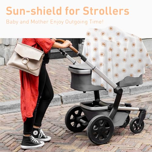 Image of Premium Soft Muslin Cotton Baby Muslin Swaddle Blanket for Newborns - Gender-Neutral Receiving Wrap for Boys and Girls, 47x47in (120x120cm) Large (Lovely Sun)