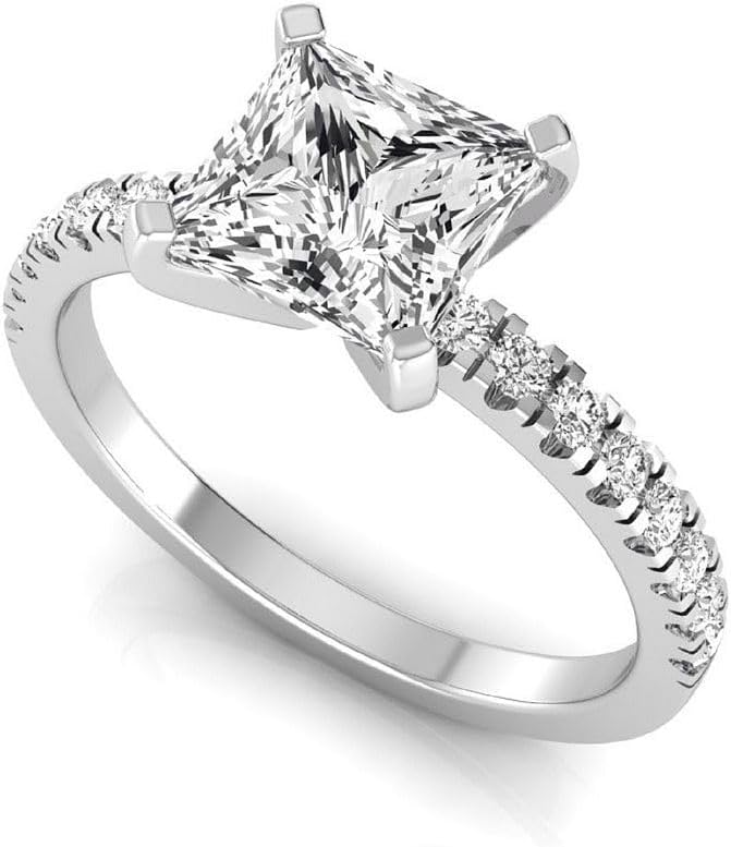 2.40 Carat IGI Certified Princess Lab Grown Diamond (2 Ct, E, VS1) 14K Gold Engagement Wedding Anniversary Ring for Womens