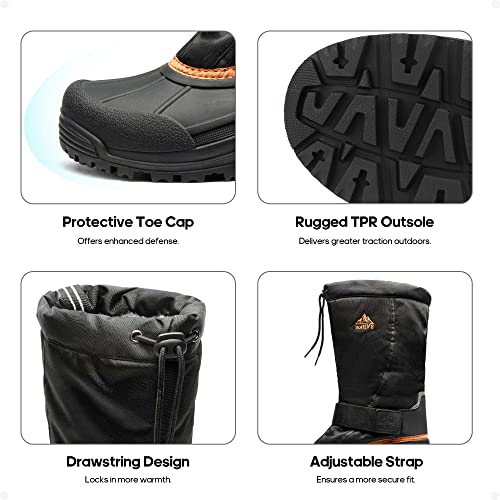 NORTIV 8 Men's Waterproof Winter Snow Boots Insulated Fur Liner Lightweight Outdoor Tall Boots,Size 10,Black/Orange,QUEBEC-M