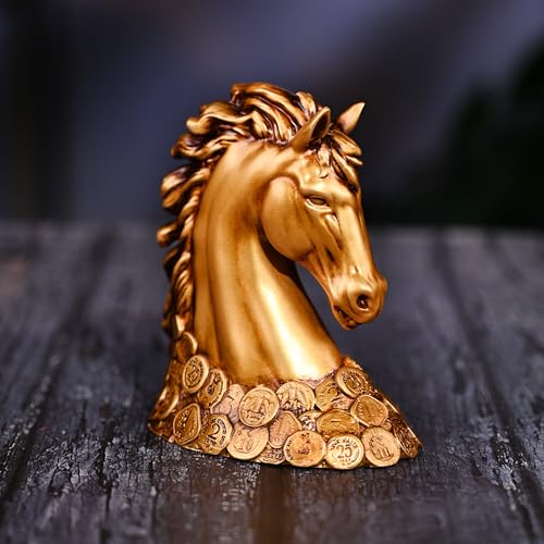 Image of Artarium Coin Horse Head Horse Showpiece Vastu Horse Idol Good Luck Resin Horse Statue Feng Shui Horse for Home Decor Office Table Decor (Coin Horse 7 Inch)