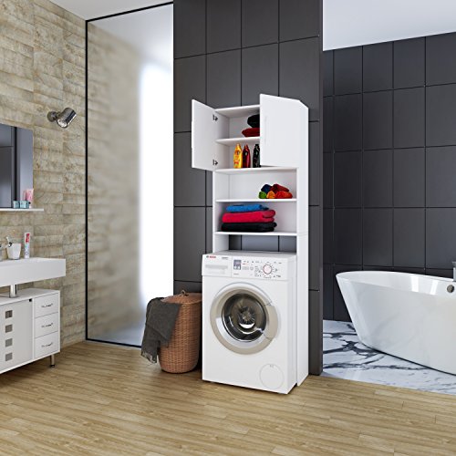 VCM cupboard cabinet bathroom/toilet Jutas, Wood, White, 190x64x25 cm VCM cupboard cabinet bathroom/toilet Jutas, Wood, White, 190x64x25 cm