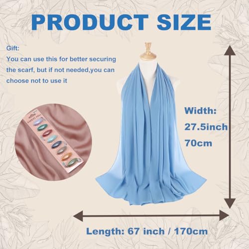 5PCS Chiffon Hijab Head Scarf for Women Solid Color Chiffon Long Scarf Shawls and Wraps Lightweight with Gift Box4
