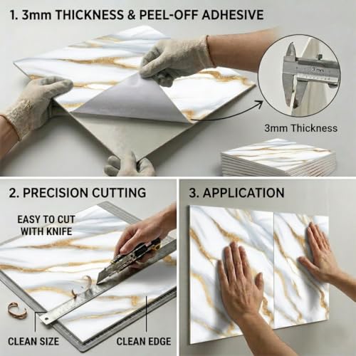 Image of WALLVEAR UV Marble Wall Panel 2x2 Ft PVC High Gloss Sheet, Pack of 16