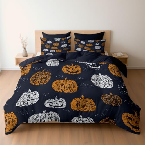 Housse de couette lanterne citrouille 200x200 microfibre anti-glisse