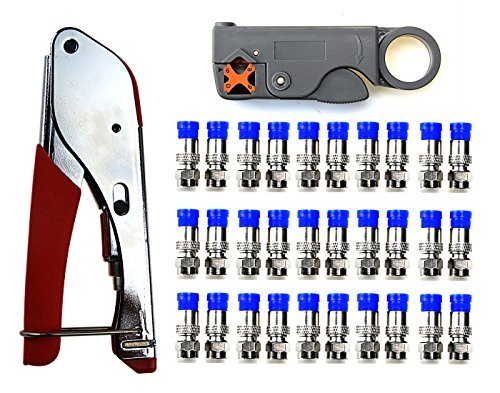 30PCS F Connector Connector Compression Tool Wire Stripper For F RG6(5C) RG59(4C) Fitting Cable Coax Coaxial Crimper Tool Kit (Blue)