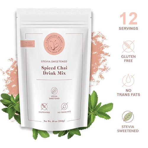 5 Sparrows Sugar-Free Spiced Chai Latte Flavored Drink Mix- Stevia, Diabetic Friendly, Low Fodmap - No Sugar Coffee Creamer, 10 Oz #TOP4