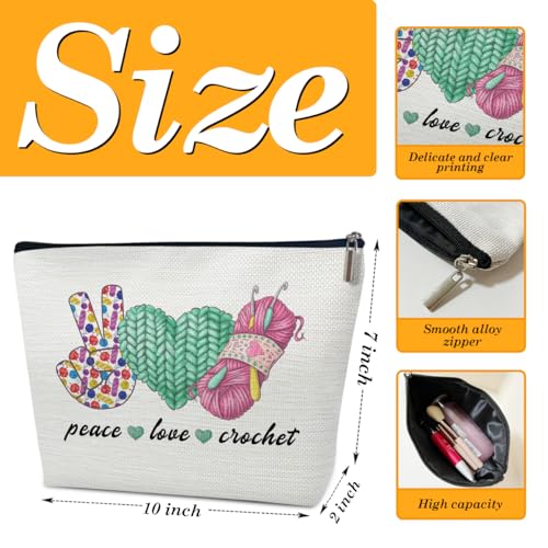 Crochet Gifts Makeup Bag, Knitting Gifts for Women, Knitters Lovers, Peace Love Crochet Cosmetic Bag for Purse2
