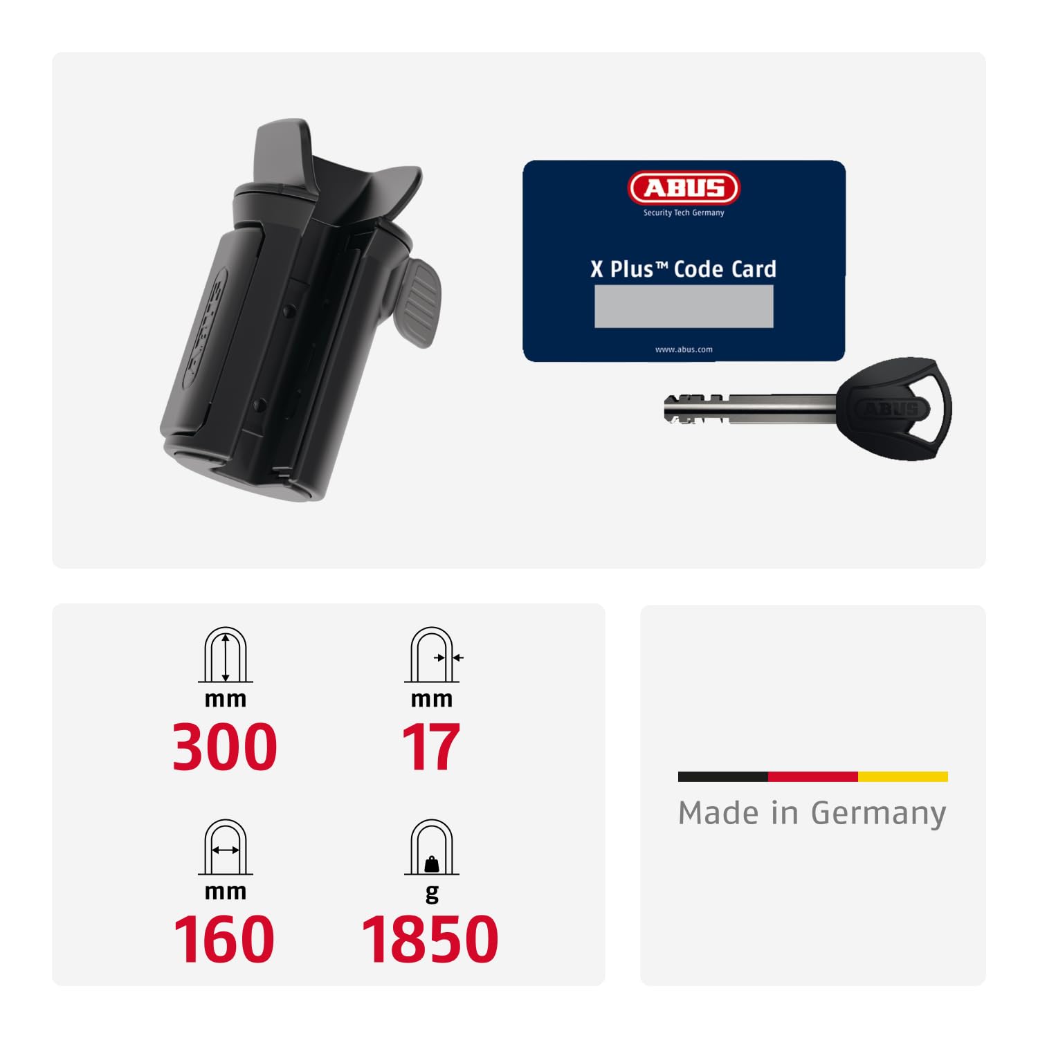 ABUS Bügelschloss Granit XPlus 540 + SH B-Halterung - Fahrradschloss mit XPlus Zylinder als Manipulationsschutz - ABUS-Sicherheitslevel 15-230 mm Bügelhöhe