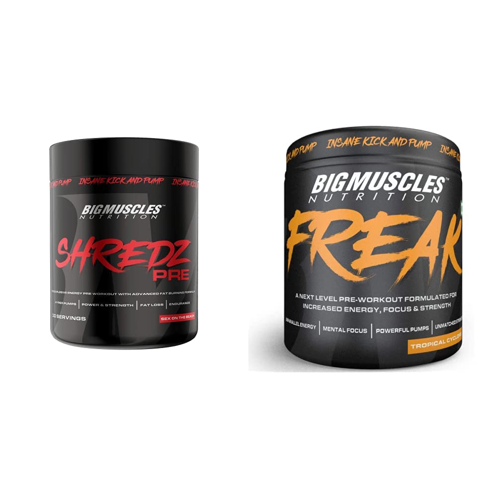 Bigmuscles Nutrition Shredz Pre Preworkout [30 Servings, Sex On The Beach] & Freak Pre-Workout Tropical Cyclone [30 Servings, 180g]