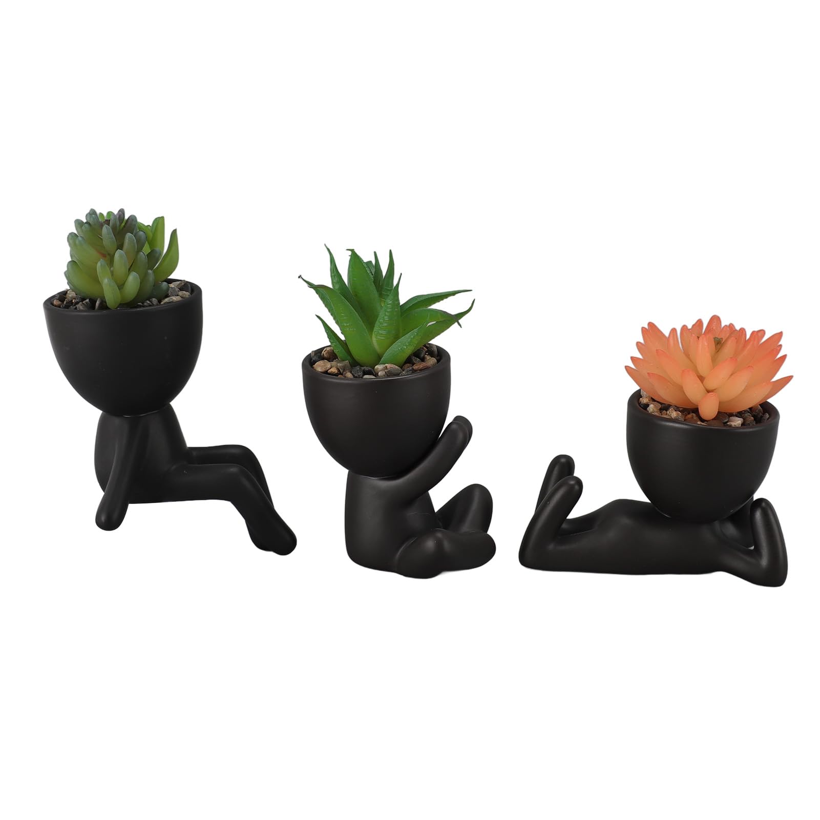 Piante Grasse Artificiali, Piante Finte Dal Design Compatto a Bassa Manutenzione, Decorazione da Scrivania con 3 Vasi Creativi a Forma Umana per Mensola del Bagno, Scrivania da Ufficio,