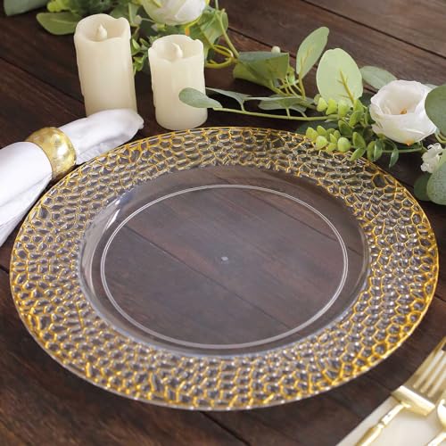 6 platos redondos claros acrílicos con borde dorado 13" miniatura 4