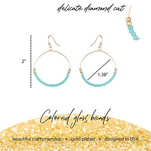 Bohemian Boho Round Circle Hoop Dangle Drop Earrings for Women – Delicate - Handcrafted – Colorful Faceted Glass Beads – Gold Plated – with Gift Box Included2
