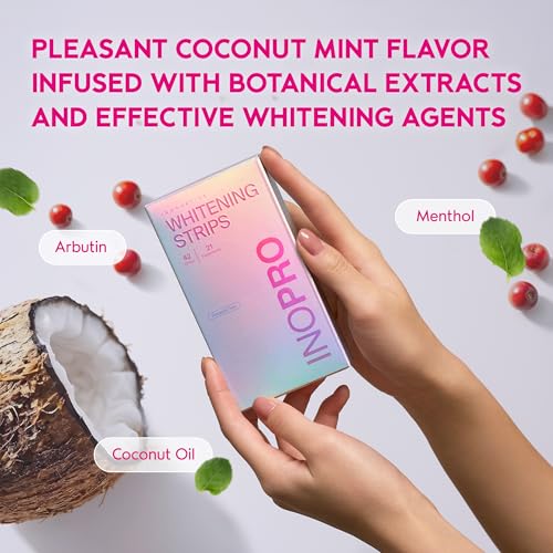 Image of InoPro Teeth Whitening Strips 21 Treatments Kit - Teeth Whitener, Peroxide Free, Green White Strips for Teeth Whitening with Arbutin, Coconut Oil, Deep Stains Removal (42 Strips)