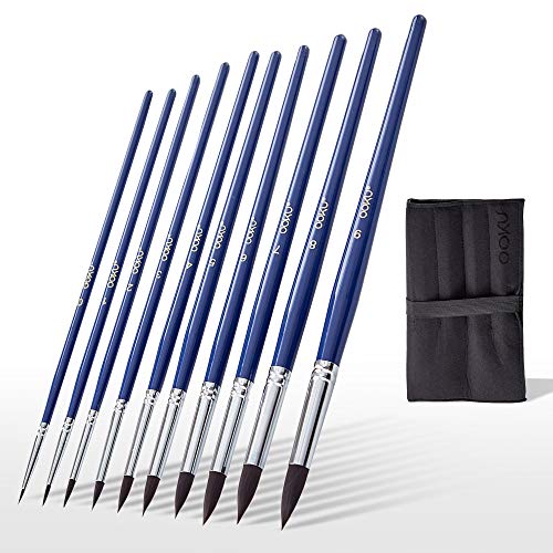OOKU 10 Pc Paint Brush Set, All Purpose Watercolor Brush for Acrylic Oil Gouache Water Colors | Small & Medium & Large Fine Paint Brush for Model, Canvas, Painting Face Body Detail Brush