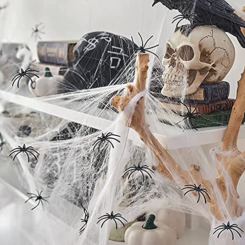 1000 sqft Fake Spider Web Cotton Cobweb Halloween Decorations with 80 Small Fake Spiders for Indoor,Outdoor,Yard,Haunted House, Décor Halloween Party Decorations Supplies