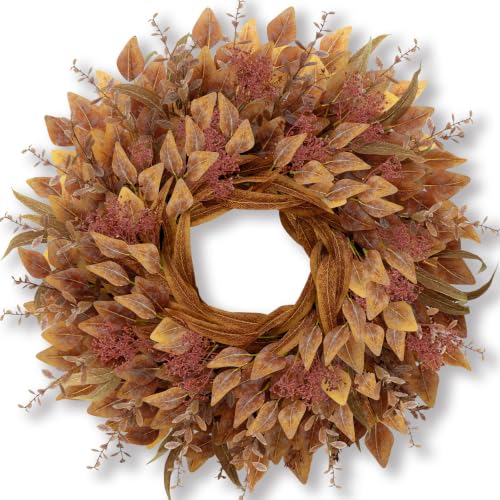 Dushle 26" Fall Wreaths for Front Door Full Large Eucalyptus Wreath（Orange）