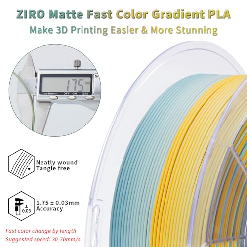 Image of ZIRO 3D Printer Filament, Fast Color Change Filament 1.75mm, Color Gradient Material, Rainbow PLA Filaments, Dimensional Accuracy + /- 0.03mm, Fit Most FDM Printer 1KG Spool, Fall Frost (Matte)