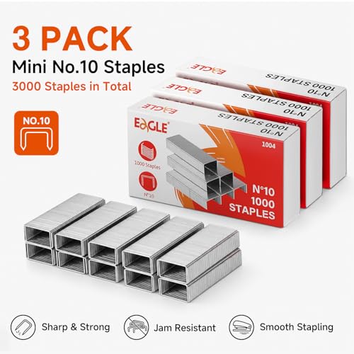 Eagle Numéro 10 Mini Staples Premium pour #10 Des agrafes, 1000 pcs par boîte, 3 Boîtes en boîte (3000pcs Total), Argent