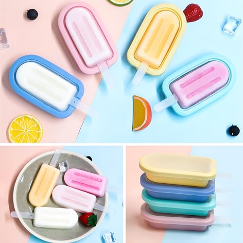 Image of ZRINIX Silicone Popsicle Moulds - Set of 4 | Reusable Kulfi & Ice Cream Moulds with Sticks | Pastel-Coloured Silicone Ice Lolly Mould for Kids & Adults