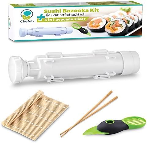 All-In-One Sushi Making Kit | Sushi Bazooka, Sushi Mat & Bamboo Chopsticks Set + 3in1 Avocado Slicer | DIY Rice Roller Machine | Very Easy To Use | Must-Have Kitchen Appliance